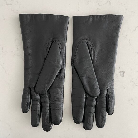 Hudson's Bay Outdoor Classic Leather Fur Lined Gloves Black + Cream Sz OS NWOT - Picture 2 of 7